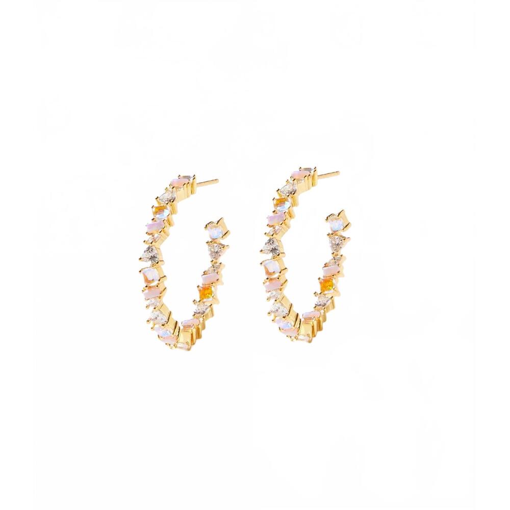 NEW NATIVE GEM women's gemstone hoop earrings in gold multi
